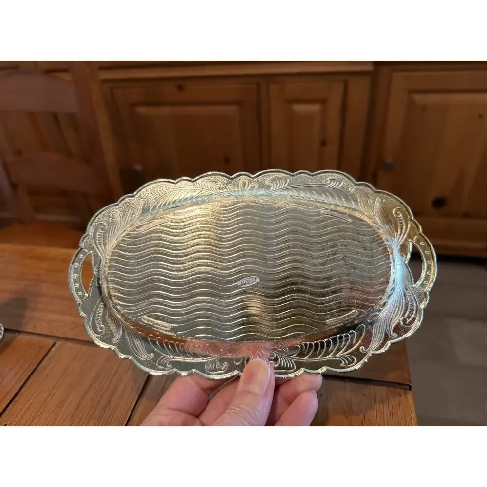 NEW OS Vintage Leonard Silver Plated Floral Sugar/Creamer 2.5” Tray Is 8” Japan